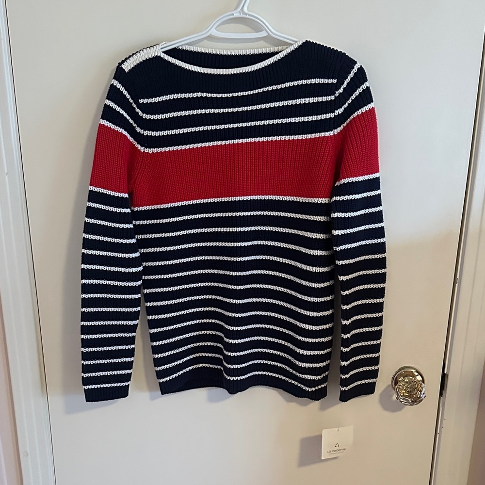 Liz Claiborne Black, White, and Red Striped Sweater